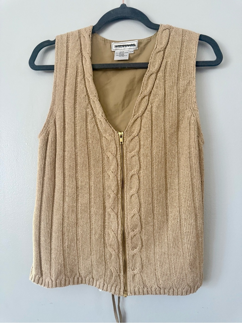 😸Vintage Harve Benard Cable Knit Zipper Vest - Beige/Tan - Size S/P